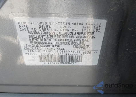 2021 Nissan Kicks Sv Xtronic Cvt from USA, damaged, VIN 3N1CP5CVXML536270